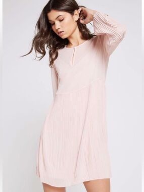BCBGeneration Blush Pink Pleated Long-Sleeve Mini Dress NWT Size Medium